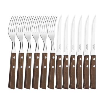 Набор для стейка 21 см (6 ножей + 6 вилок) дерев ручка Tramontina