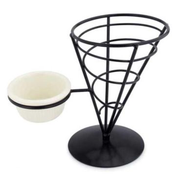 Корзинка для подачи Конус 12*16,4 см с подставкой для соусника черная металл P.L. Proff Cuisine