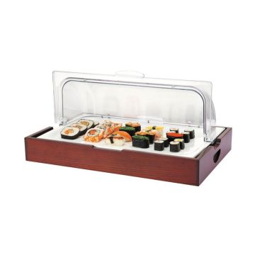 Поднос для выкладки 53*32,5*23,5 см фарфор на дерев. подставке с пласт. Roll-top крышкой SUNNEX