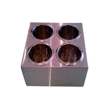 Емкость для столовых приборов 4 стакана 25*25*13 см. нерж. квадрат /1/