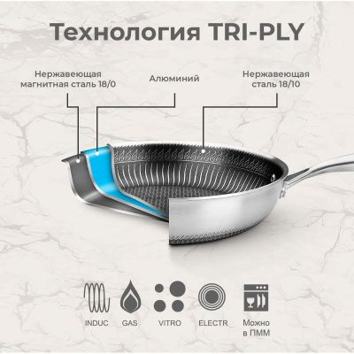 Сковорода 26/19,5 см, h 5 см, New Kitchen Standard нерж. ИНДУКЦИЯ P.L. Proff Cuisine