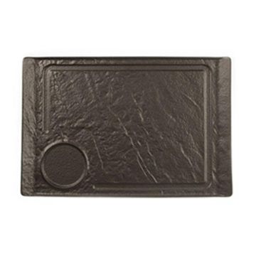 Блюдо прямоугольное 35*24 см h2,2 см борт Side Up2 с выемкой для соусника Black Raw Stellar P.L. [3]