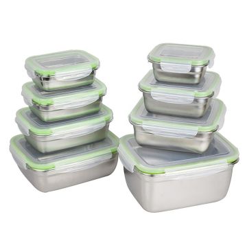 Контейнер для продуктов квадрат.  0,75 л. 14,7*14,7*6 см нерж. с пласт. крышкой и зажимом P.L.