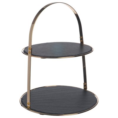 Этажерка 2-х ярусная d=24,5/28 см. h=35 см. черная, сланец MGprof /1/