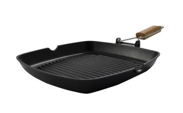 Сковорода-гриль 24*24 см. h=3,8 см. 1 л. алюм. рифлен. с дерев. ручкой  Abert /1/6/