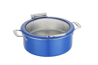 Чафиндиш (мармит) индукционный  4,5 л. 41,7*40,5 см. h=16,8 см. круглый d=30 см., со стекл. крышкой, синий (нагрев. элементы - 80902,80901,80904,подставка 80884) MGprof /1/