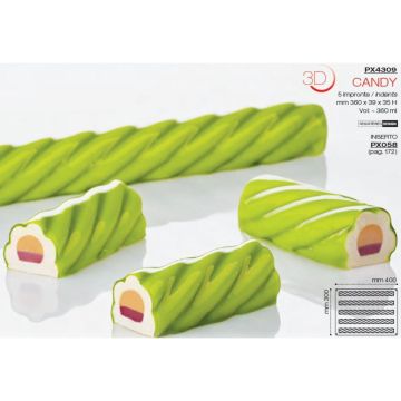 Форма кондитерская Pavoni CANDY 40*30 см, 5 ячеек, силикон, р-р ячейки: 360*39 мм, h 35