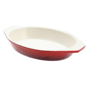 Сковорода для подачи 24*15 см h3,9 см 600 мл овальная красная эмаль чугун 2 ручки SUNNEX