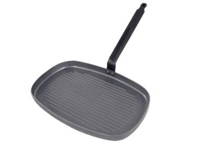 Сковорода-гриль 38*26 см. h=3,2 см. белая сталь (индукция) Carbone SteelDe Buyer /1/3/ АКЦИЯ