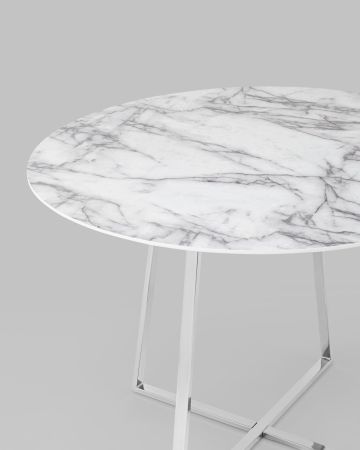 Стол обеденный Дакота 100*100 белый мрамор ножки хром