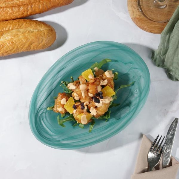 Салатник 400 мл 24*17 см h2 см овальный Green Sky матовое стекло P.L. Proff Cuisine [6]