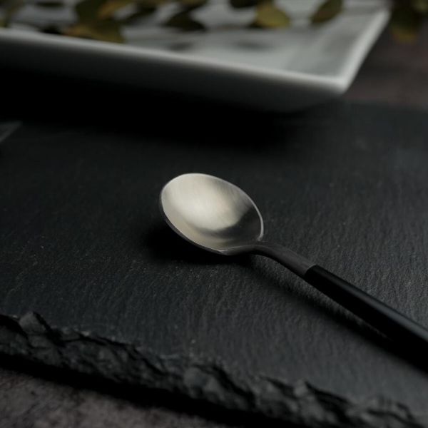 Ложка чайная 13,1 см матовая серый цвет черная ручка PVD Lounge P.L. [12]
