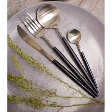 Ложка чайная 13,1 см матовая серый цвет черная ручка PVD Lounge P.L. [12]