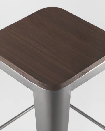 Стул барный TOLIX WOOD серебристый матовый