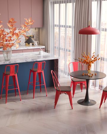 Стул барный TOLIX WOOD со спинкой красный глянцевый