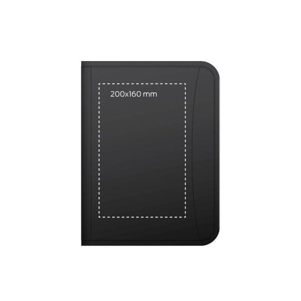 Папка для конференций  с блокнотом А4 на молнии чёрная, 600D полиэстер