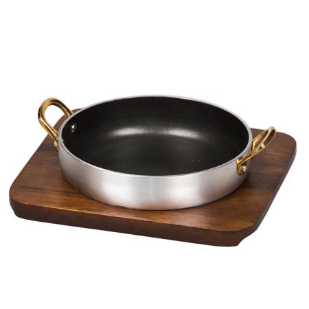 Сковорода для подачи на дерев. подст. 17 см h3,5 см 750 мл круглая алюм. с антипр. покр. 2 руч. P.L.