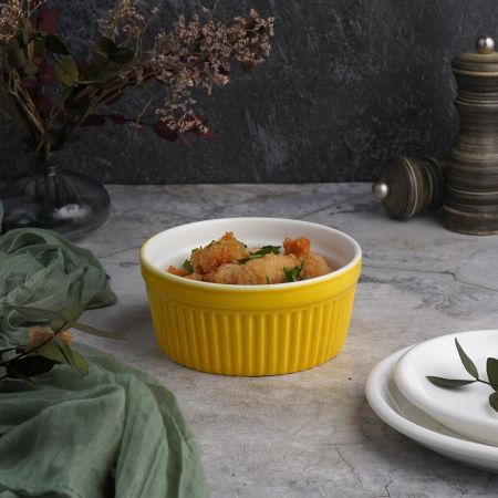 Салатник соусник для подачи 400 мл d 12 см h5,5 см круглый желтый Рамекин фарфор P.L. [6]