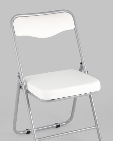 Складной стул Джонни экокожа белый каркас металлик