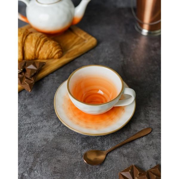 Чайная пара 240 мл d 10 см h5 см оранжевая фарфор "The Sun Eco" P.L. Proff Cuisine [1]