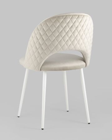 Стул Меган NEW велюр с ромбами бежевый белые ножки