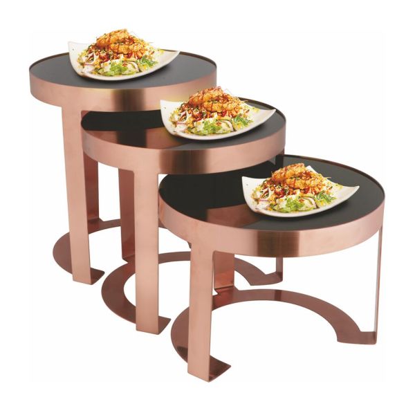 Подставка фуршетная стойка d 26 см h23 см круглая Copper металл + блюдо черное акрил P.L. Hotelware