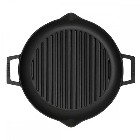 Сковорода-гриль 26 см чугун круглая с 2-мя ручками черная LAVA