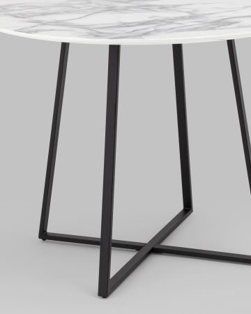 Стол обеденный Дакота 100*100 белый мрамор ножки черные