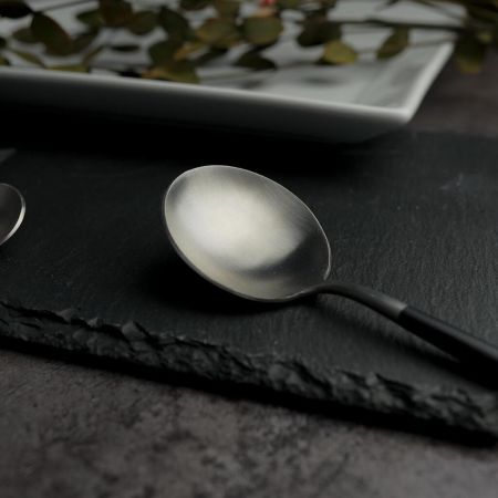 Ложка столовая 21,3 см матовая серый цвет черная ручка PVD Lounge P.L. [12]