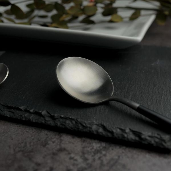 Ложка столовая 21,3 см матовая серый цвет черная ручка PVD Lounge P.L. [12]