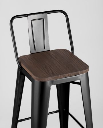 Стул барный TOLIX WOOD со спинкой черный глянцевый