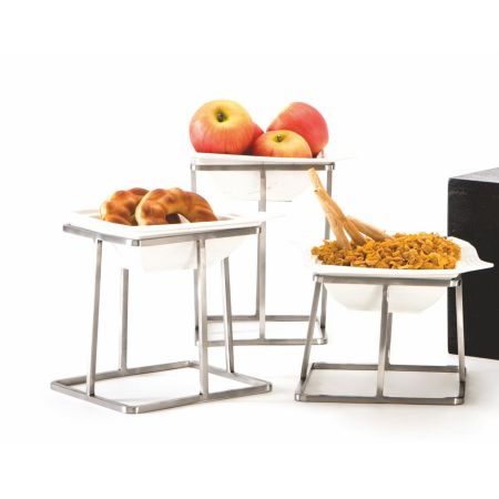 Подставка фуршетная стойка 20*20*15,5 см квадрат нерж. + салатник керамика P.L.Hotelware