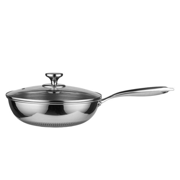 Сковорода Вок (WOK) 26/15 см h15/8 см 3,3л с крышкой Honeycombs нерж. с антиприг. покр. ИНДУКЦИЯ