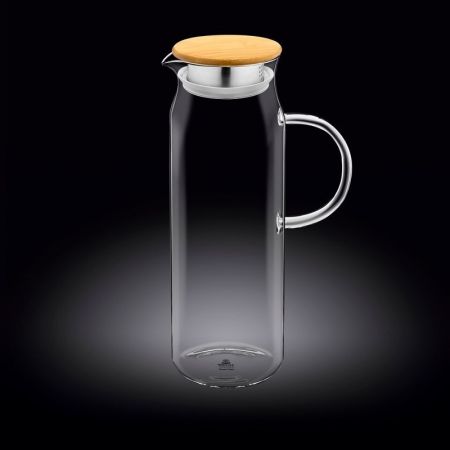 Кувшин 1,5 л. d=90 мм. h=285 мм. с крышкой бамбук + сетка нерж Термостекло Wilmax /1/18/