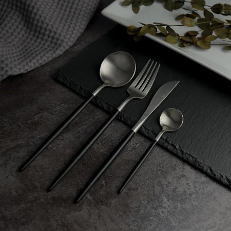 Ложка чайная 13,1 см матовая серый цвет черная ручка PVD Lounge P.L. [12]