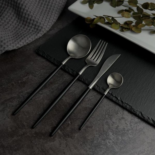 Нож столовый 22 см матовый серый цвет черная ручка PVD Lounge P.L. [12]