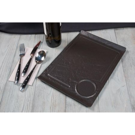 Блюдо прямоугольное 35*24 см h2,2 см борт Side Up2 с выемкой для соусника Black Raw Stellar P.L. [3]