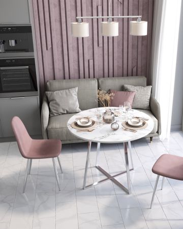 Стол обеденный Дакота 100*100 белый мрамор ножки хром