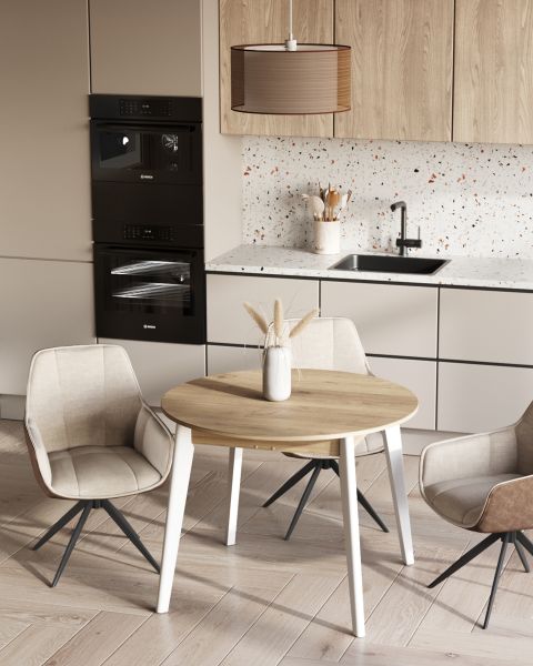 Стол Rondo 100-135*100 дуб/белый