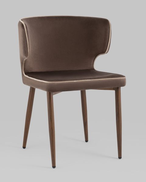 Стул Матео с кантом велюр коричневый ножки дерево