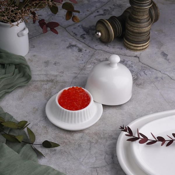 Масленка икорница 30 мл d 8,8 см h8 см с крышкой белая фарфор NEW P.L. Proff Cuisine [1]
