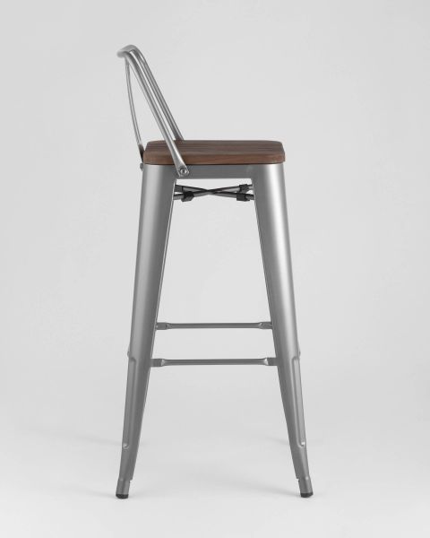 Стул барный TOLIX WOOD со спинкой серебристый матовый