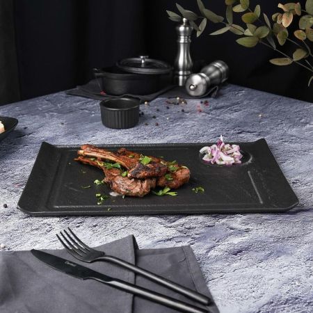 Блюдо прямоугольное 35*24 см h2,2 см борт Side Up2 с выемкой для соусника Black Raw Stellar P.L. [3]