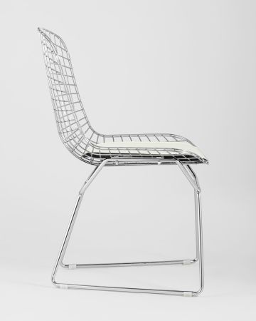 Стул обеденный Bertoia хромированный с белой подушкой