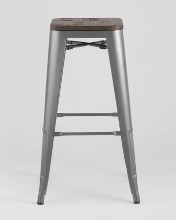 Стул барный TOLIX WOOD серебристый матовый