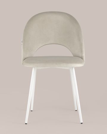 Стул Меган NEW велюр с ромбами бежевый белые ножки