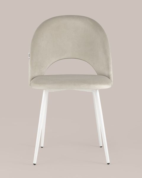 Стул Меган NEW велюр с ромбами бежевый белые ножки