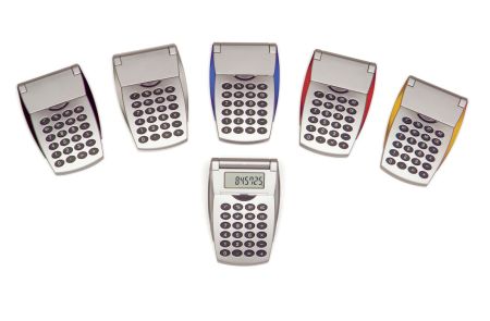 Калькулятор c красными  деталями и крышкой push-up, пластик