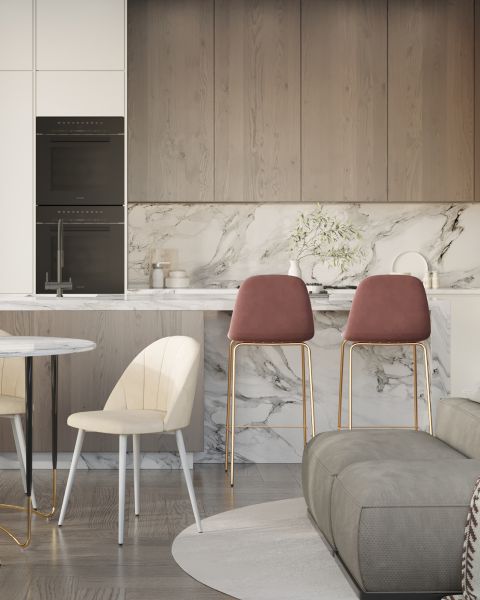 Стул барный Валенсия SN велюр пыльно-розовый золотые ножки