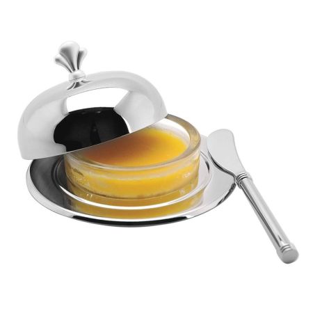 Масленка икорница d14 см, h7 см с крышкой и ножом нерж.+ стекло P.L. Proff Cuisine